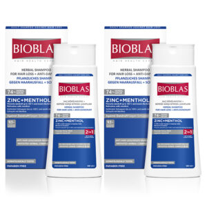 Zestaw Bioblas – ziołowy, przeciwłupieżowy szampon z odżywką (2 w 1) z cynkiem i mentolem 2x360 ml