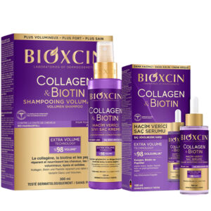 Zestaw Bioxcin Szampon dodający włosom objętości przeciw wypadaniu, 300ml + odżywka w płynie, 150ml + serum, 100ml